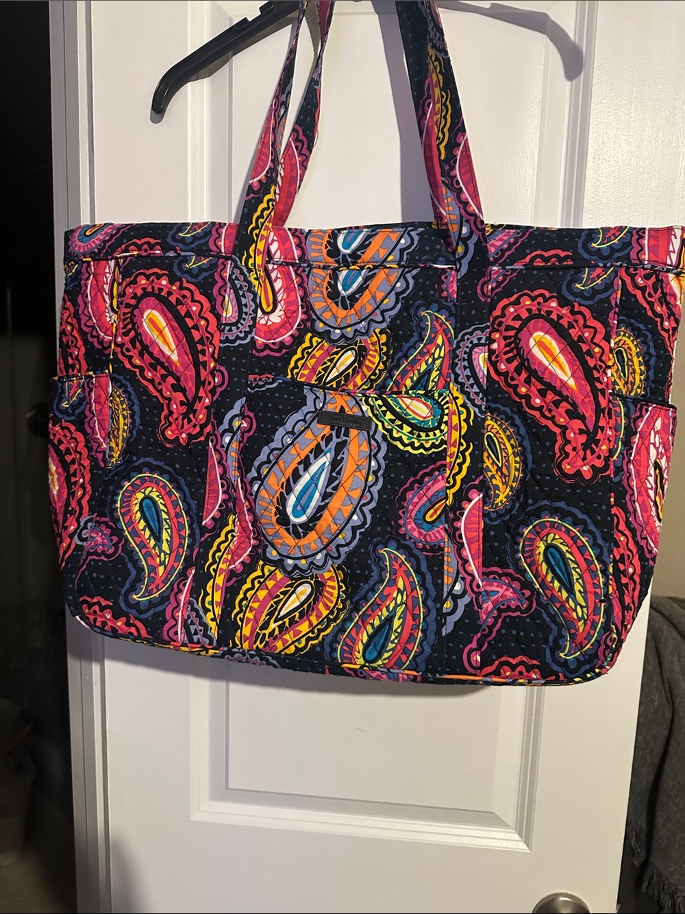Quilted Paisley Tote Bag in Navy with Multicolor Accents